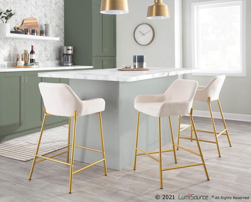 Daniella Contemporary/Glam Fixed-Height Counter Stool in Gold Metal & Charcoal Fabric By LumiSource - Set of 2 | Counter Stools | Modishstore - 15