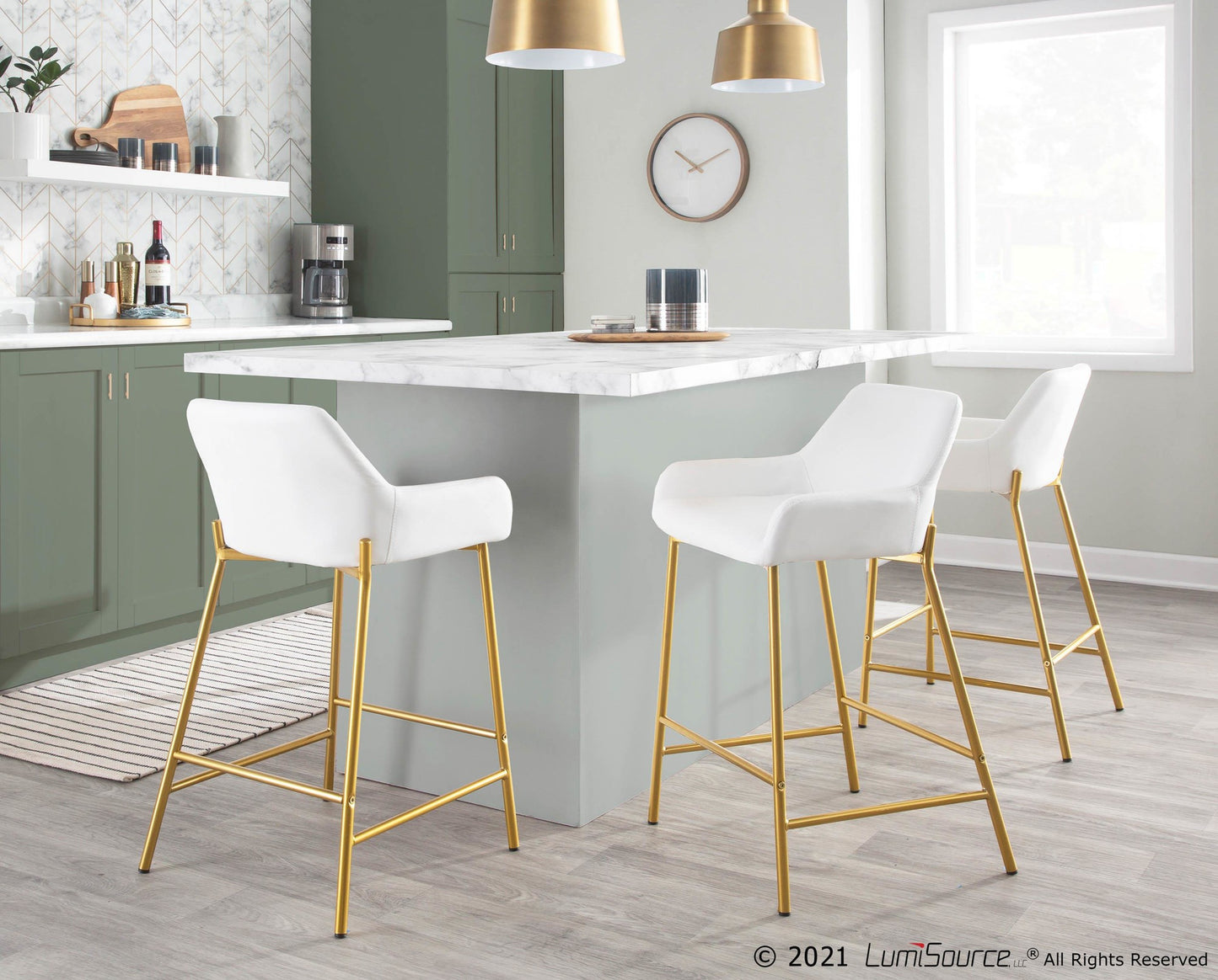 Daniella Contemporary/Glam Fixed-Height Counter Stool in Gold Metal and Camel Faux Leather By LumiSource - Set of 2 | Counter Stools | Modishstore - 25