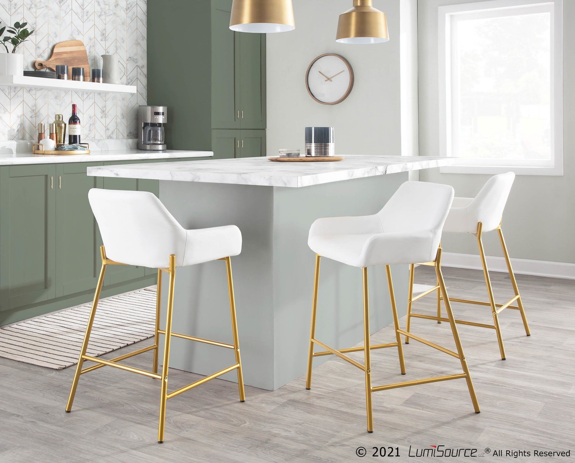 Daniella Contemporary/Glam Fixed-Height Counter Stool in Gold Metal and Camel Faux Leather By LumiSource - Set of 2 | Counter Stools | Modishstore - 25