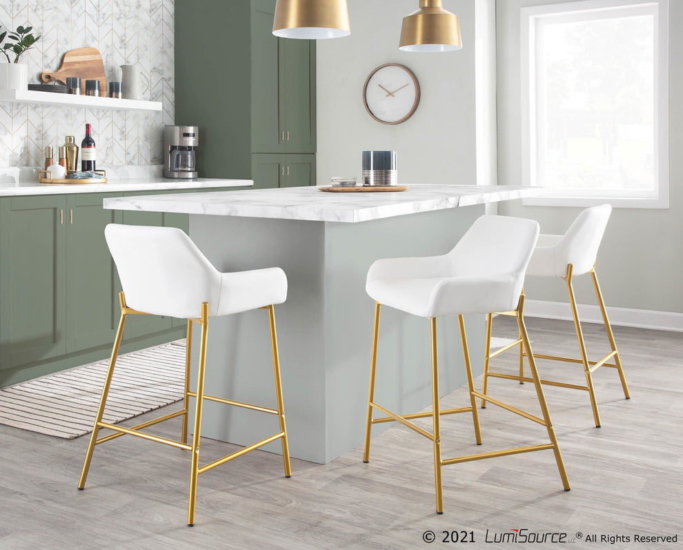 Daniella Contemporary/Glam Fixed-Height Counter Stool in Gold Metal and Camel Faux Leather By LumiSource - Set of 2 | Counter Stools | Modishstore - 25