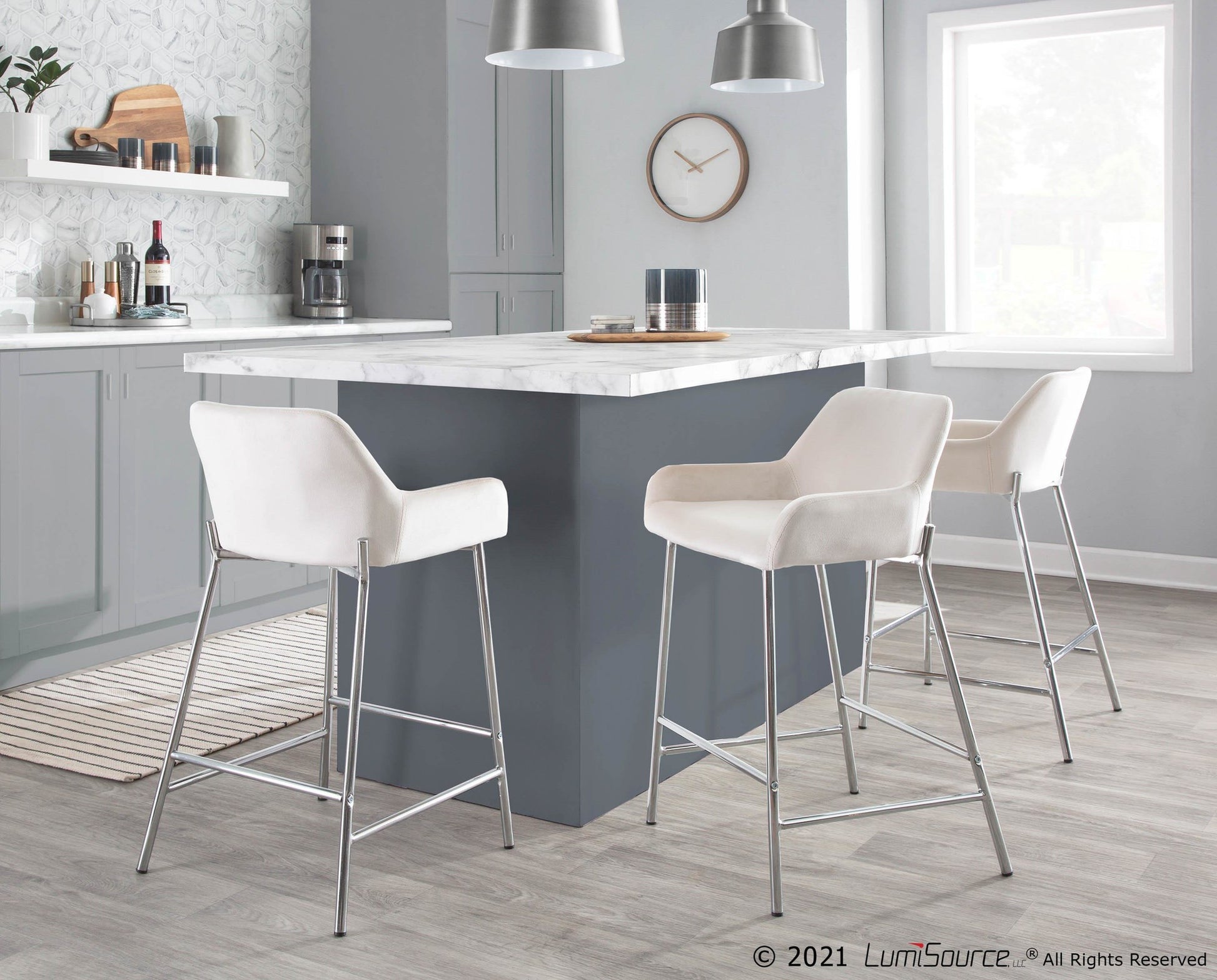 Daniella Contemporary Fixed-Height Counter Stool in Chrome Metal and Black Velvet By LumiSource - Set of 2 | Counter Stools | Modishstore - 26