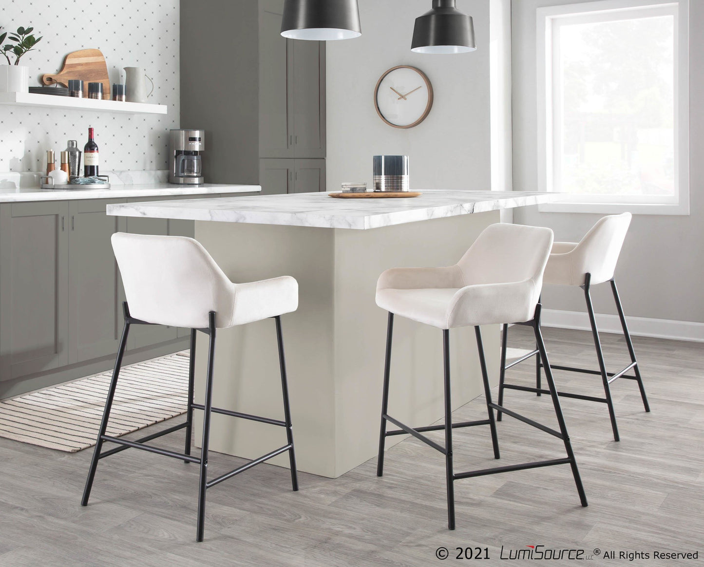 Daniella Industrial Fixed-Height Counter Stool in Black Metal and Black Velvet By LumiSource - Set of 2 | Counter Stools | Modishstore - 25