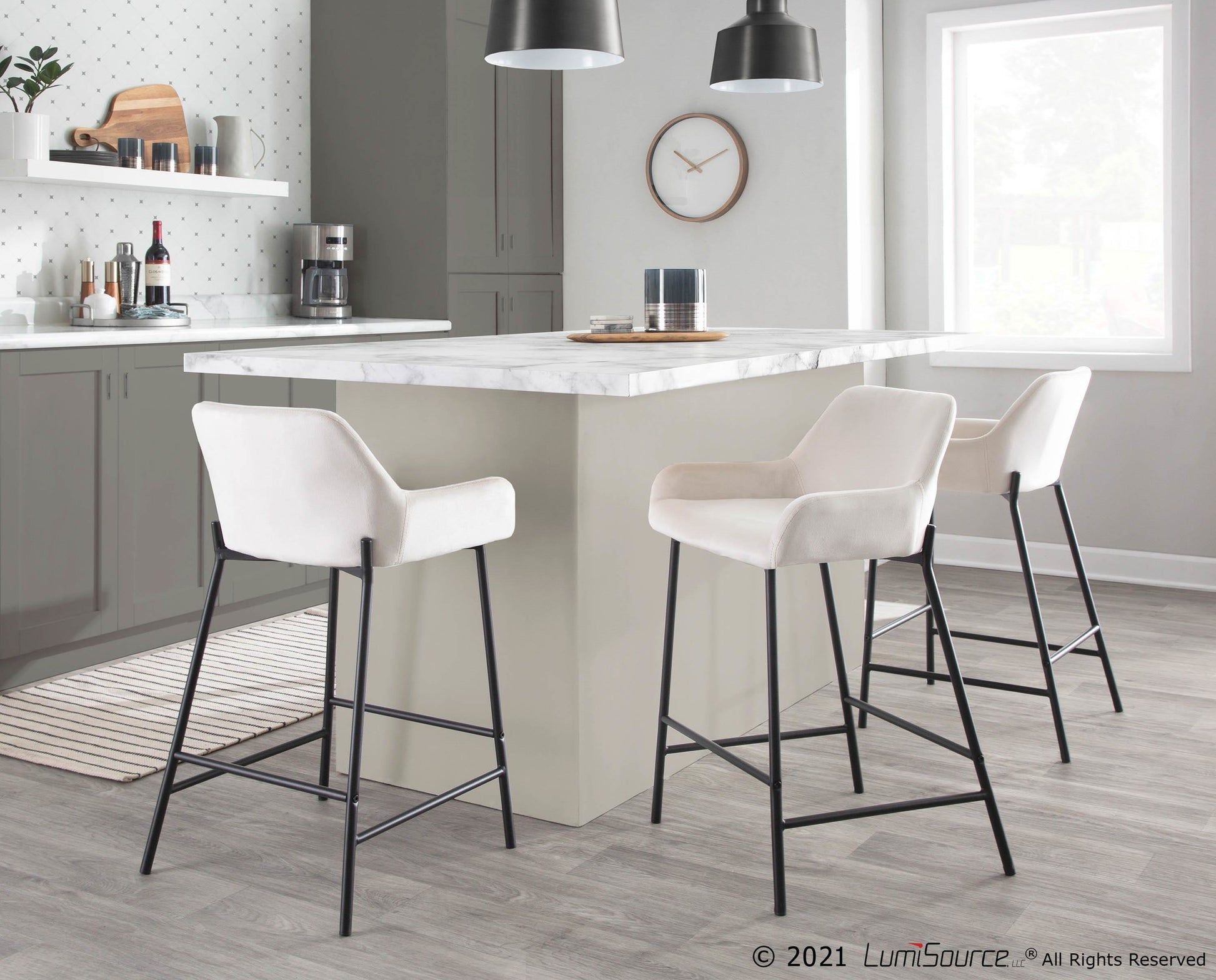 Daniella Industrial Fixed-Height Counter Stool in Black Metal and Black Velvet By LumiSource - Set of 2 | Counter Stools | Modishstore - 25