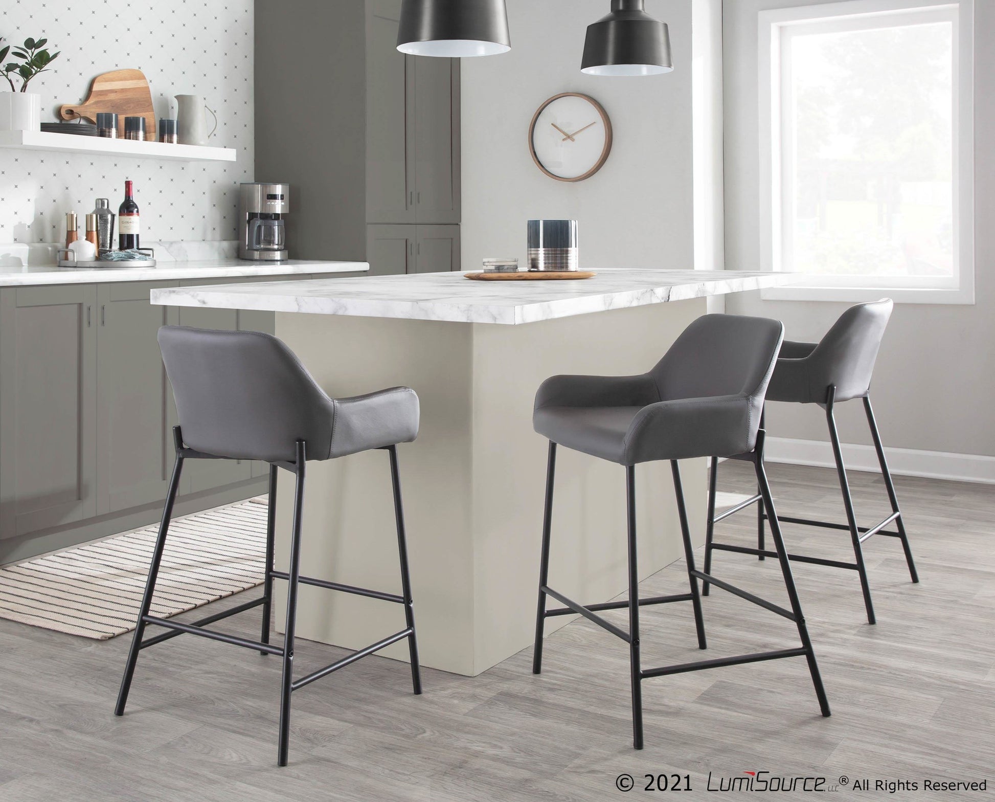 Daniella Industrial Fixed-Height Counter Stool in Black Metal and Camel Faux Leather By LumiSource - Set of 2 | Counter Stools | Modishstore - 16