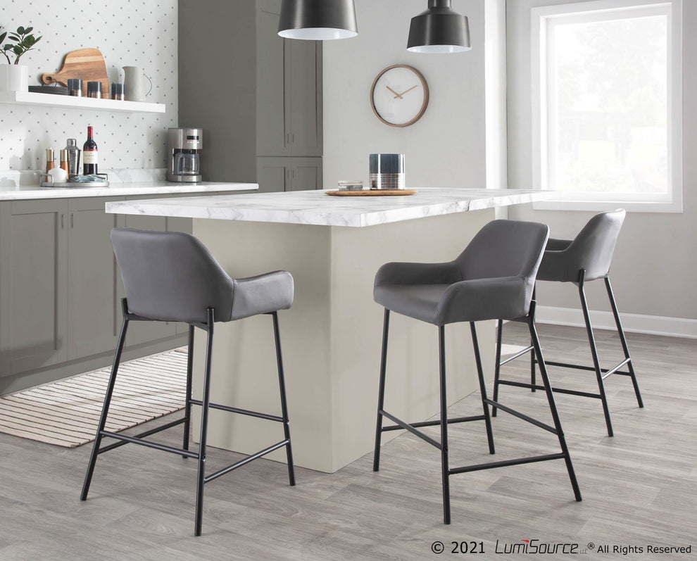 Daniella Industrial Fixed-Height Counter Stool in Black Metal and Camel Faux Leather By LumiSource - Set of 2 | Counter Stools | Modishstore - 16
