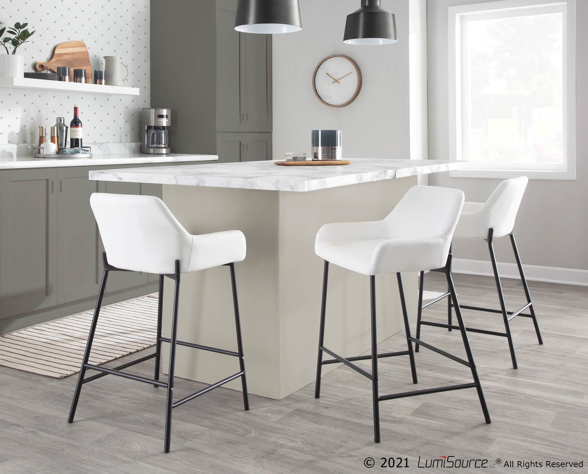 Daniella Industrial Fixed-Height Counter Stool in Black Metal and Camel Faux Leather By LumiSource - Set of 2 | Counter Stools | Modishstore - 26