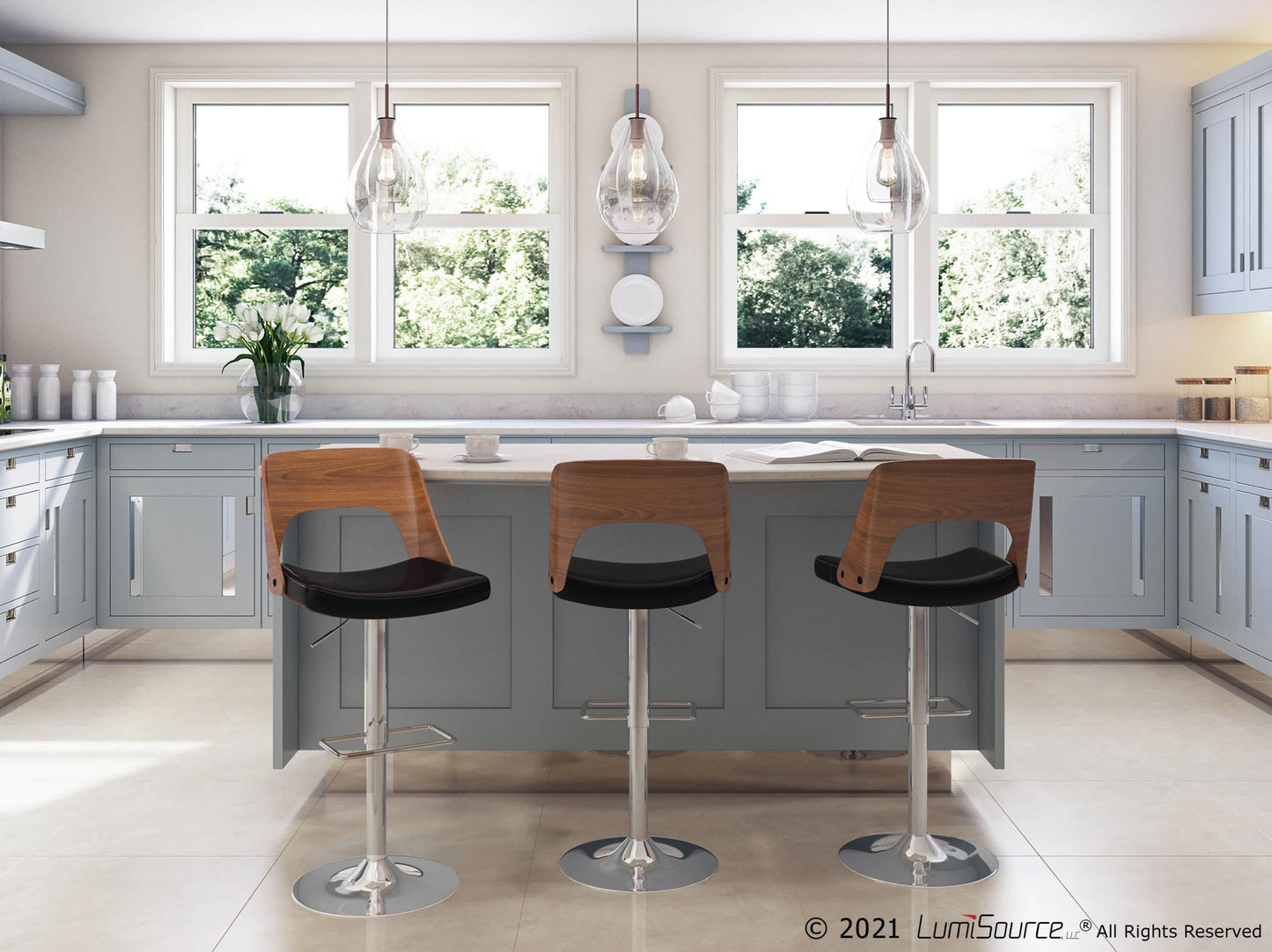 Valencia Adjustable Barstool - Set of 2 Black  By LumiSource | Bar Stools | Modishstore - 2