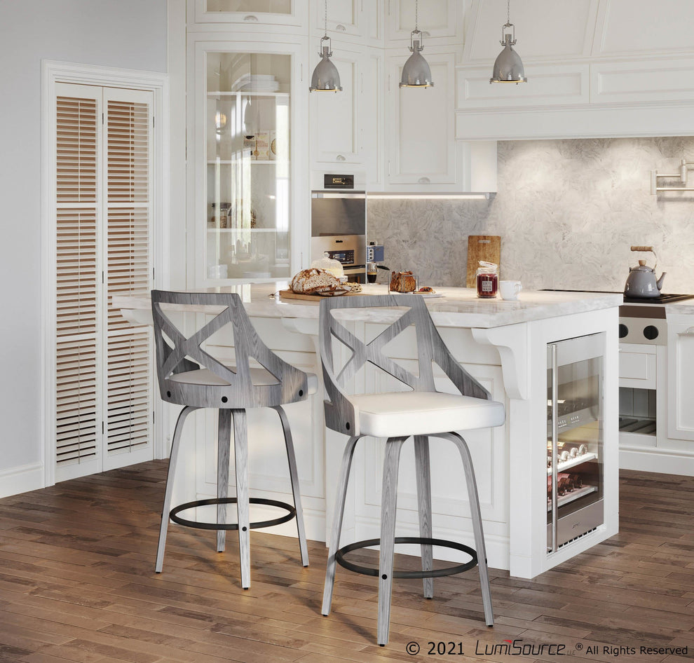 Charlotte Farmhouse Counter Stool in Light Grey Wood and Cream Noise Fabric By LumiSource - Set of 2 | Counter Stools | Modishstore - 9