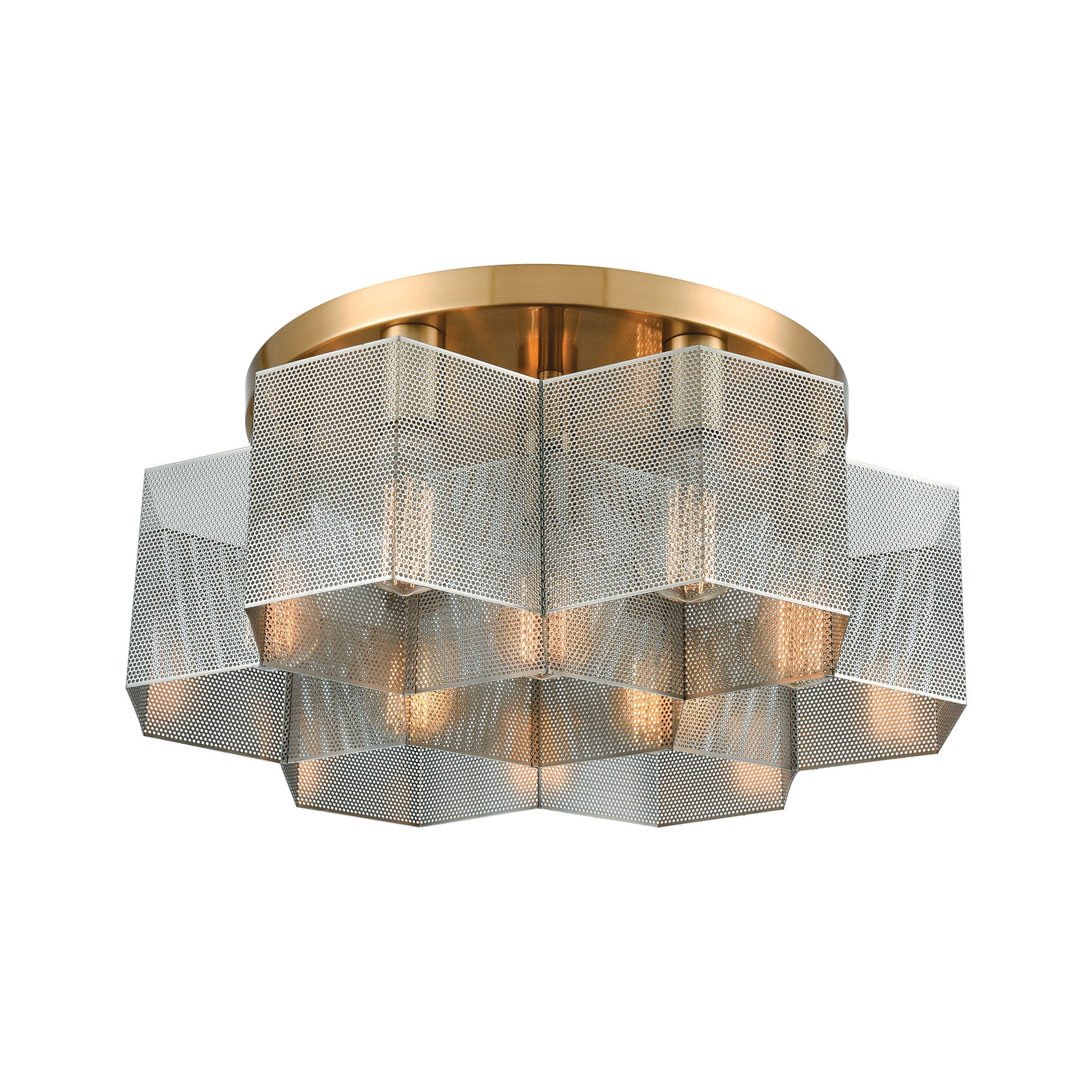 Compartir 7-Light Semi Flush Mount in Satin Brass with Perforated Metal ELK Lighting | Ceiling Lamps | Modishstore