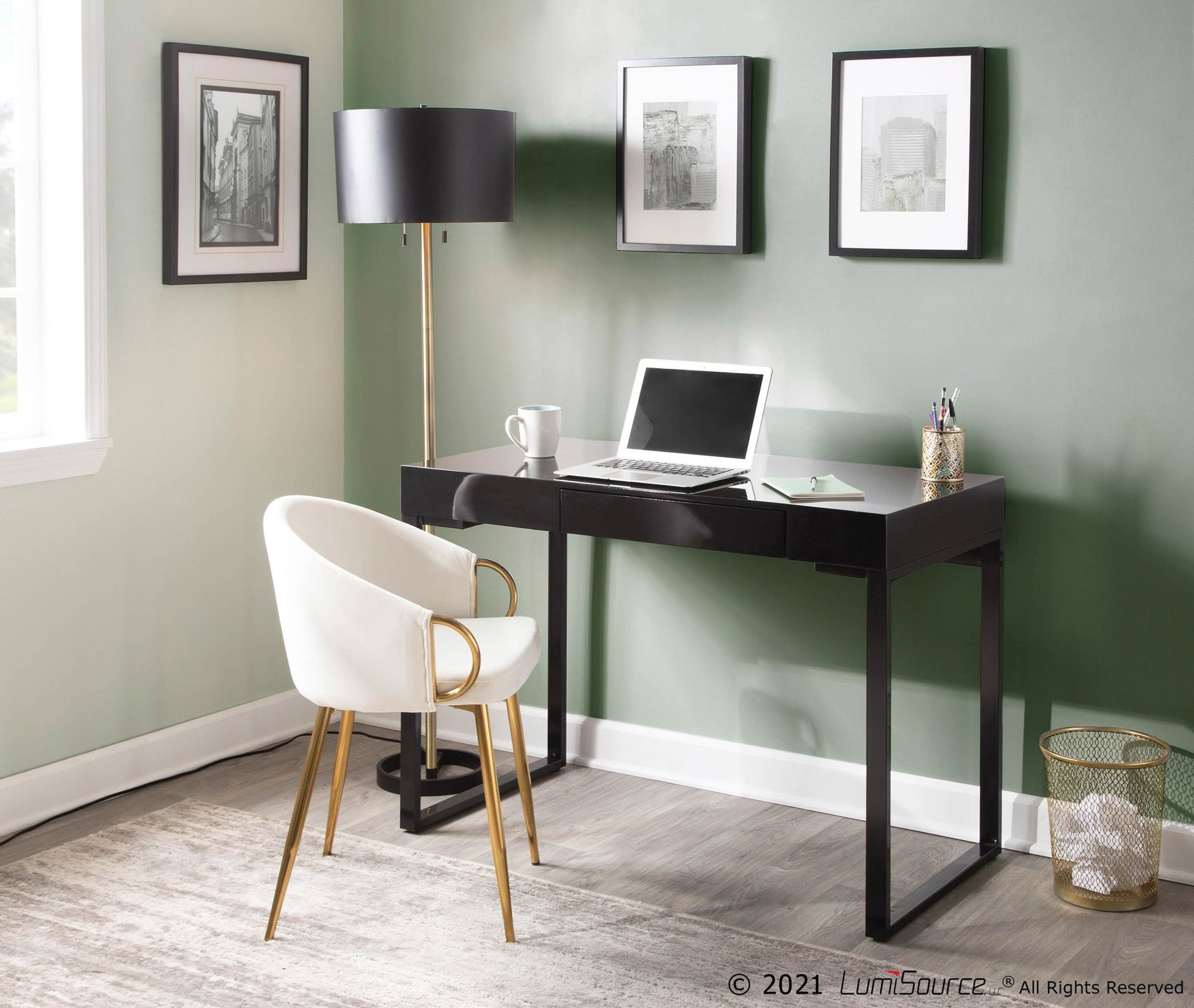 Claire Contemporary/Glam Chair in Gold Metal and Black Velvet By LumiSource - Set of 2 | Dining Chairs | Modishstore - 17