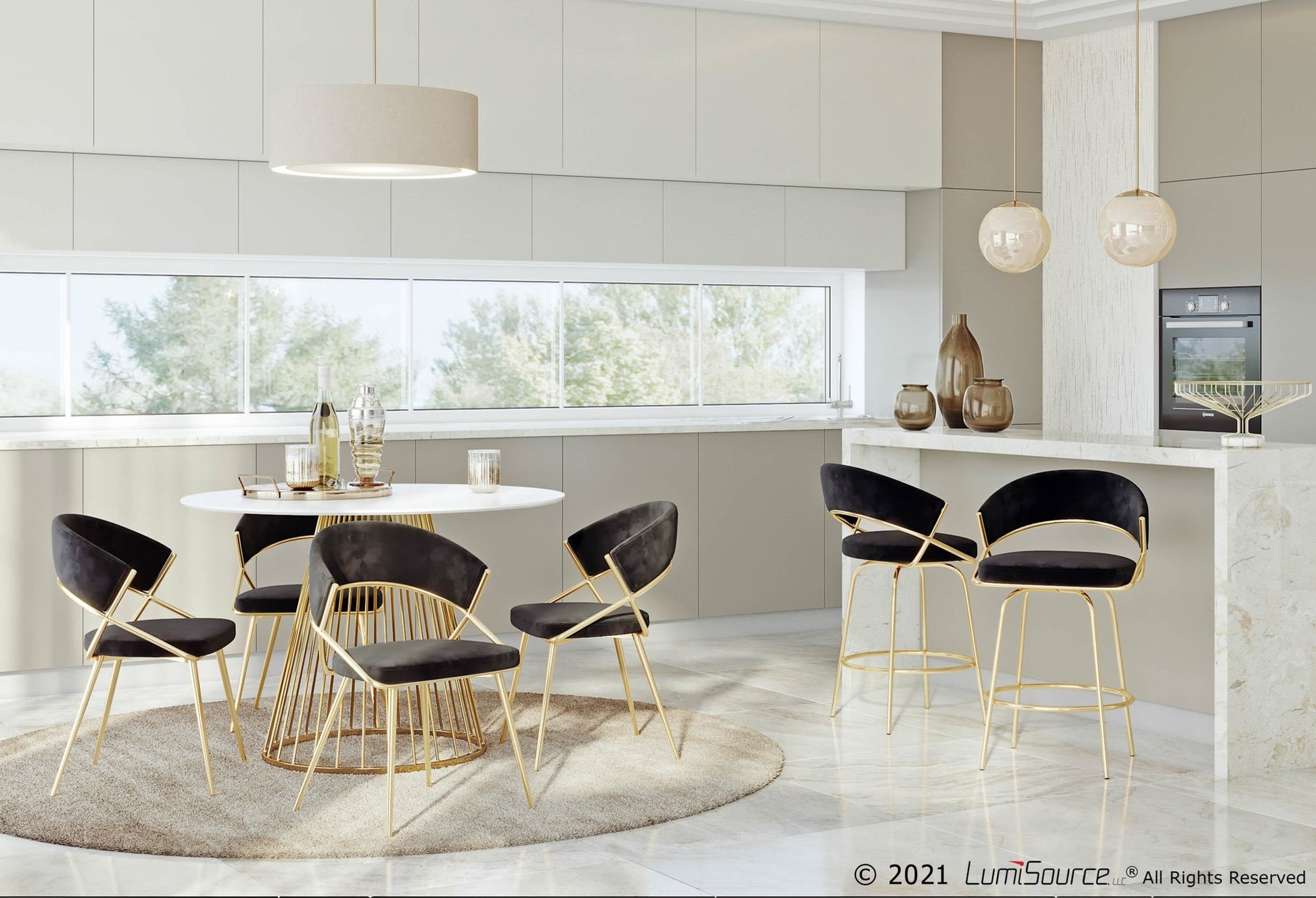 Jie Glam Dining Chair in Gold Steel and Black Velvet By LumiSource - Set of 2 | Dining Chairs | Modishstore