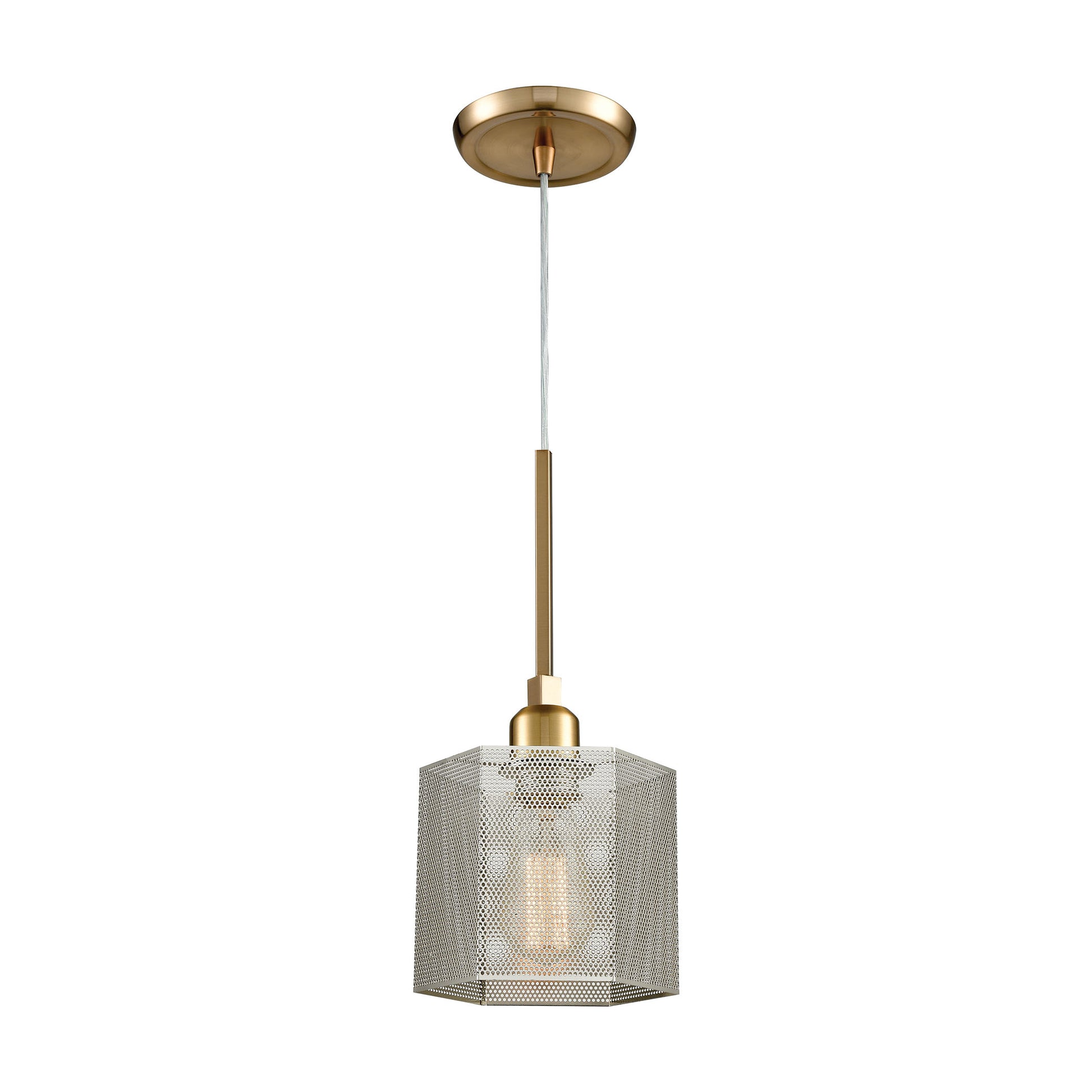 Compartir 1-Light Mini Pendant in Satin Brass with Perforated Metal Shade ELK Lighting | Pendant Lamps | Modishstore