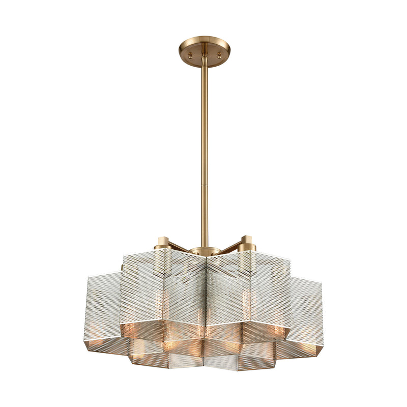 Compartir 7-Light Chandelier in Satin Brass with Perforated Metal Shade ELK Lighting | Chandeliers | Modishstore