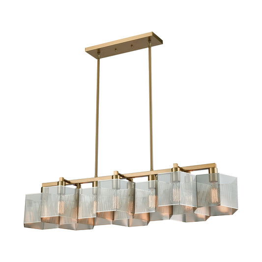Compartir 10-Light Linear Chandelier in Satin Brass with Perforated Metal Shades ELK Lighting | Chandeliers | Modishstore