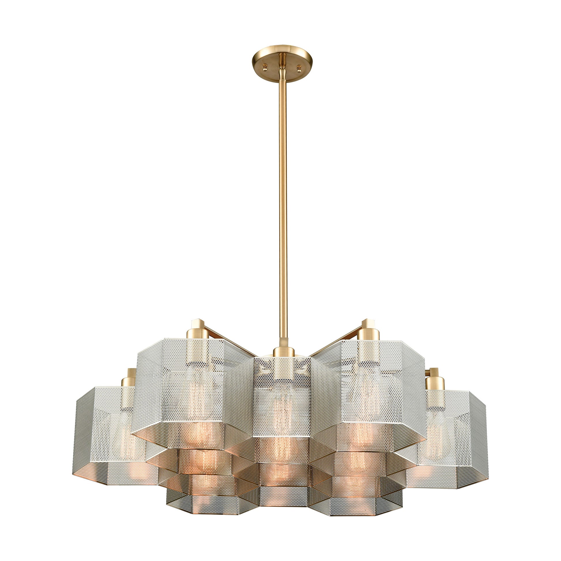 Compartir 13-Light Chandelier in Satin Brass with Perforated Metal Shade ELK Lighting | Chandeliers | Modishstore