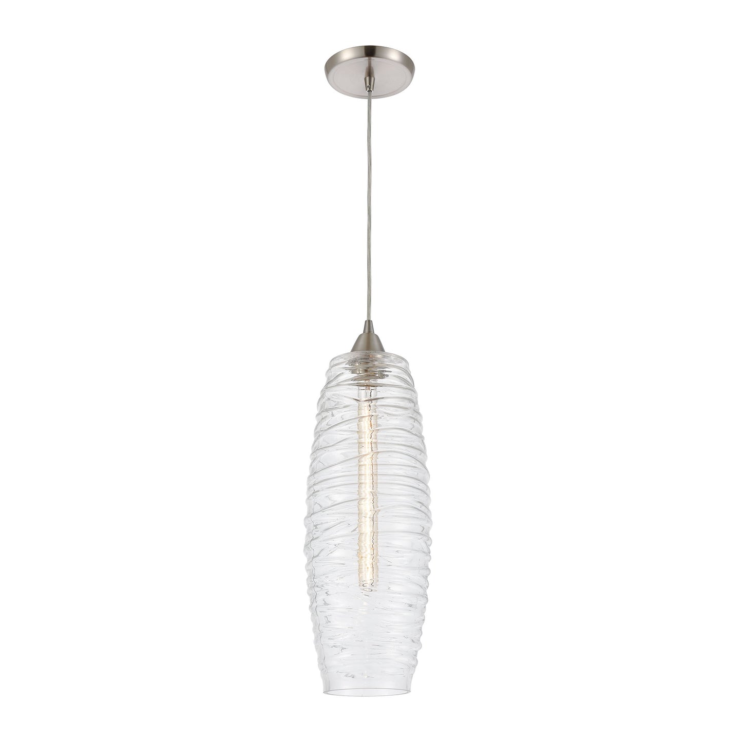 Liz 1-Light Mini Pendant in Satin Nickel with Clear Glass with Ribbed Swirls ELK Lighting | Pendant Lamps | Modishstore
