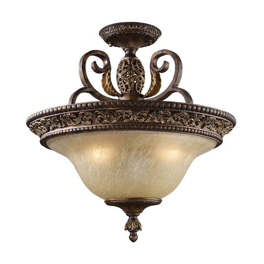 Regency 3-Light Semi Flush in Burnt Bronze with Off-white Glass ELK Lighting | Ceiling Lamps | Modishstore
