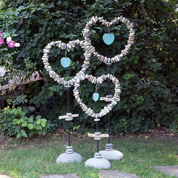 Garden Age Supply Heart Garden Stand with Glass Heart Set of 2 | Stands | Modishstore