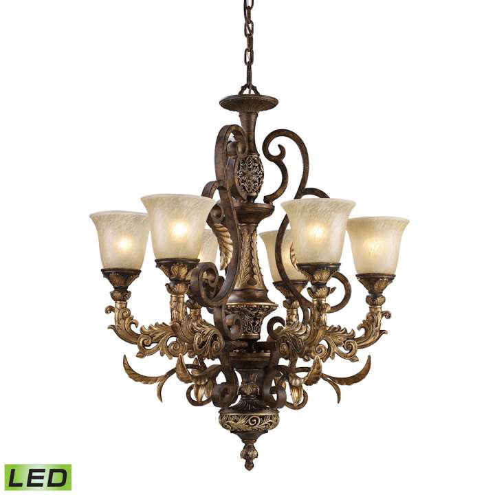 Regency 6-Light Chandelier in Burnt Bronze with Off-white Glass - Includes LED Bulbs | Chandeliers | Modishstore