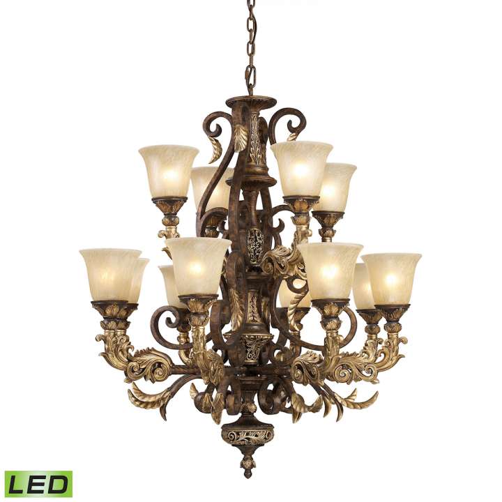 Regency 12-Light Chandelier in Burnt Bronze with Off-white Glass - Includes LED Bulbs | Chandeliers | Modishstore