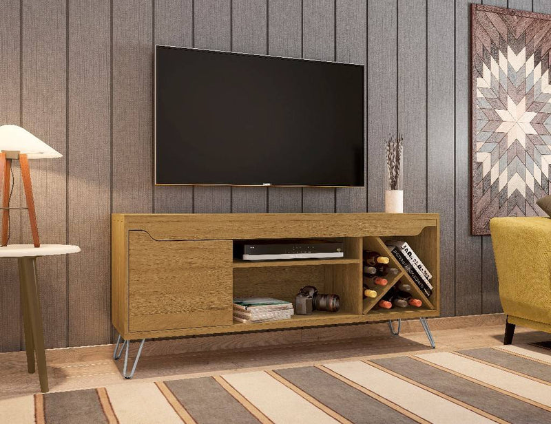 Manhattan Comfort Baxter Mid-Century- Modern 53.54" TV Stand with Wine Rack in Cinnamon | TV Stands | Modishstore