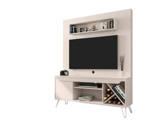 Manhattan Comfort Baxter 53.54 Mid-Century Modern Freestanding Entertainment Center with Media Shelves and Wine Rack in Off White | TV Stands | Modishstore