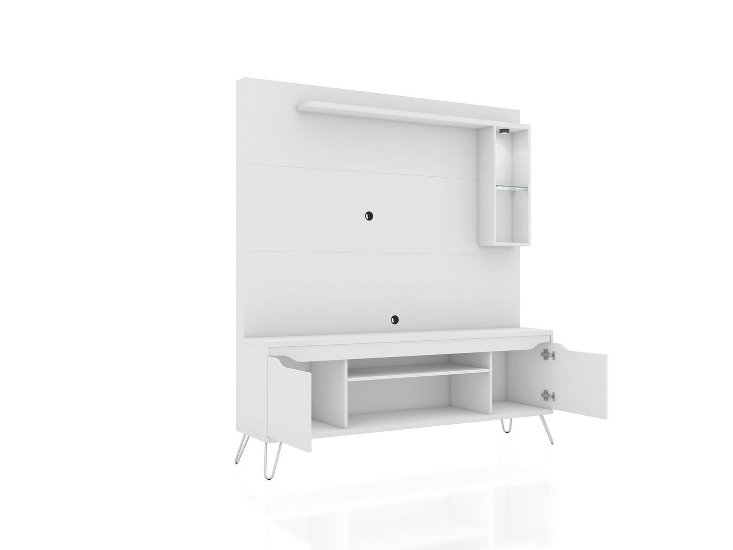 Manhattan Comfort Baxter 62.99 Freestanding Mid-Century Modern Entertainment Center with LED Lights and Décor Shelves in White | TV Stands | Modishstore-2