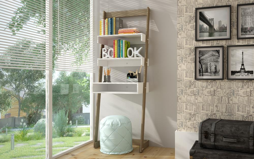 Accentuations by Manhattan Comfort Urbane Carpina Ladder Desk with 2 Floating Shelves and 1 - Tabletop and Cubby | Desks | Modishstore-3