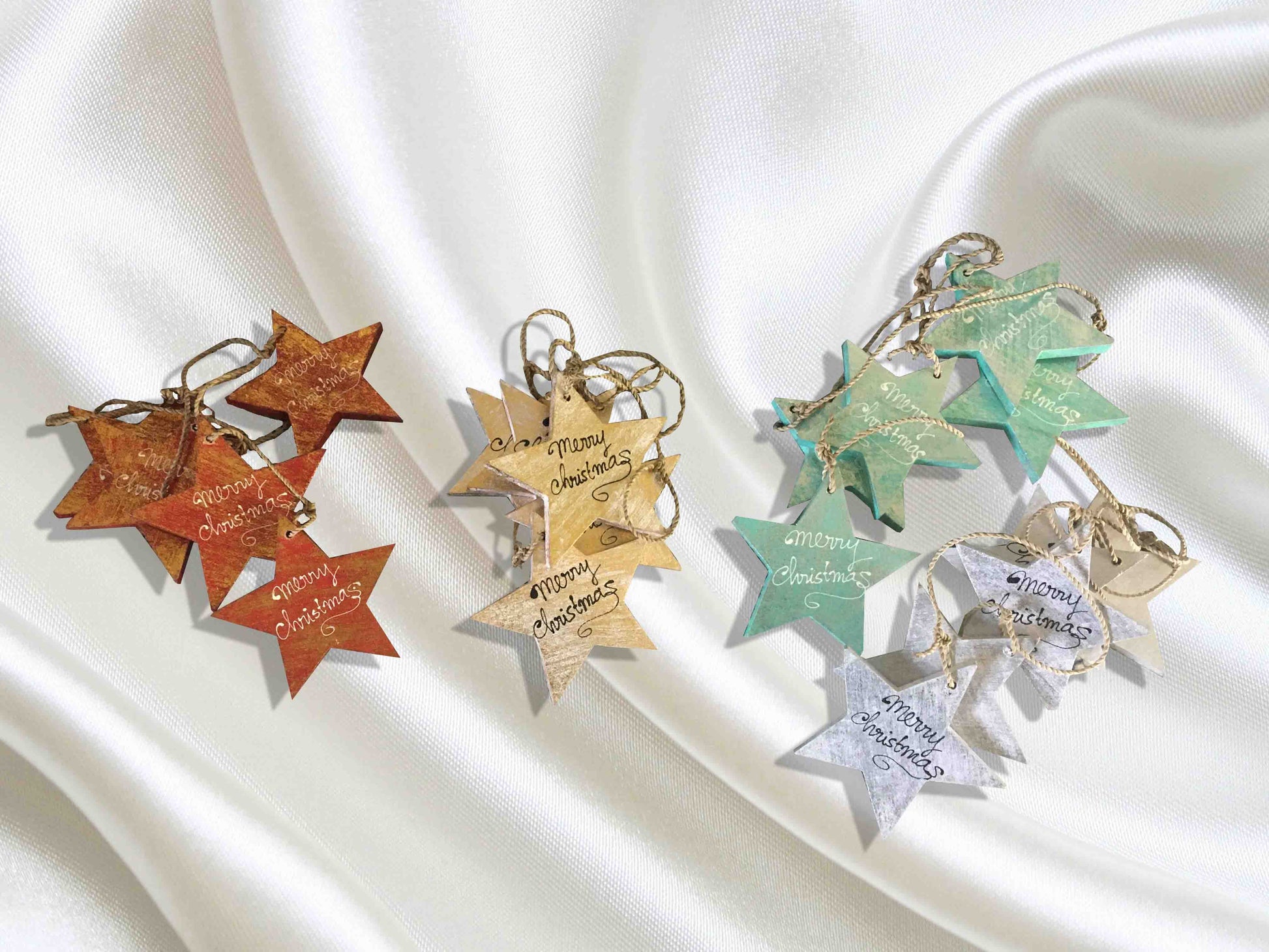 Christmas Star Ornament- String of 5- Silver/Green/Golden/Red-7