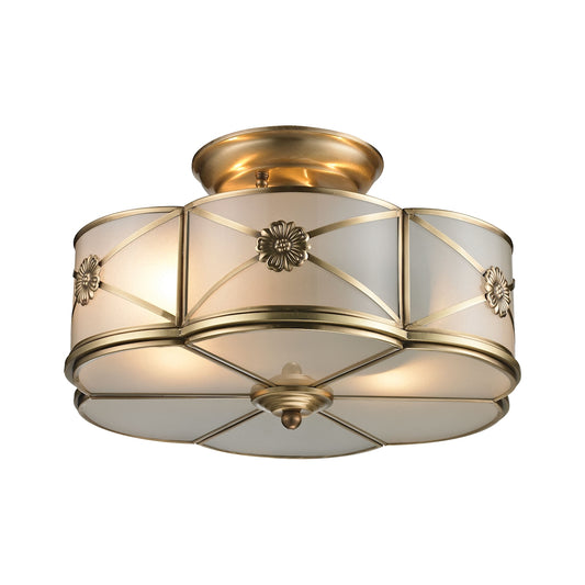 Preston 2-Light Semi Flush in Brushed Brass with White Glass Panels ELK Lighting | Ceiling Lamps | Modishstore