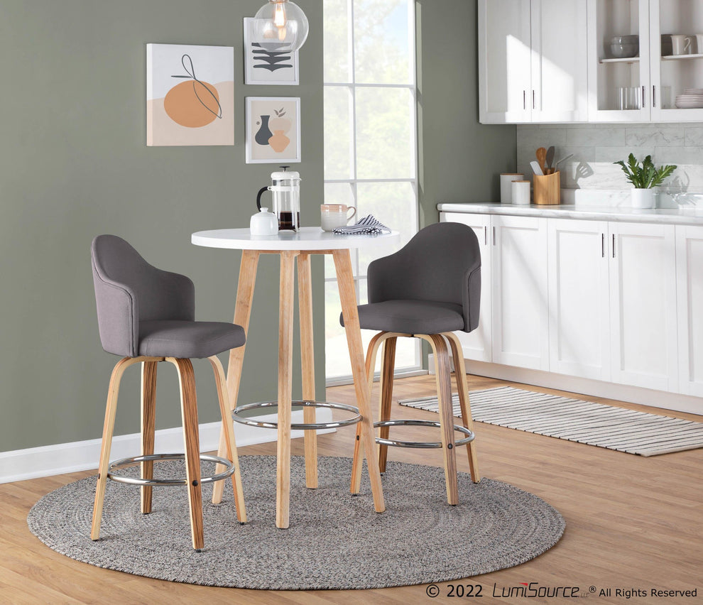 Ahoy Mid-Century Modern Fixed-Height Counter Stool with Zebra Wood Legs and Round Chrome Footrest with Cream Fabric By LumiSource - Set of 2 | Counter Stools | Modishstore - 13