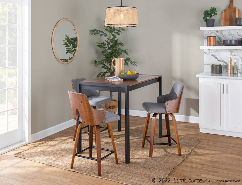 Stella 24" Mid-Century Modern Fixed Height Counter Stool with Swivel in Walnut and Light Grey Fabric By LumiSource - Set of 2 | Counter Stools | Modishstore