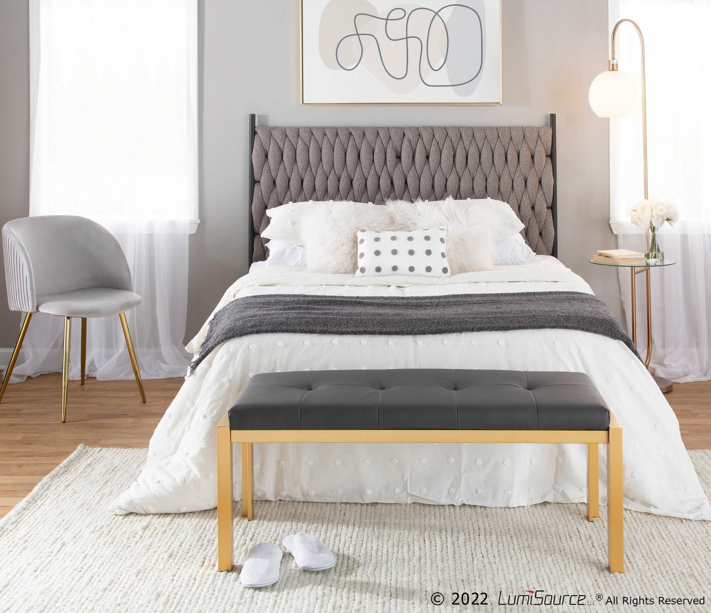 Fuji Contemporary Bench in Gold Metal and Black Faux Leather By LumiSource | Dining Chairs | Modishstore - 15