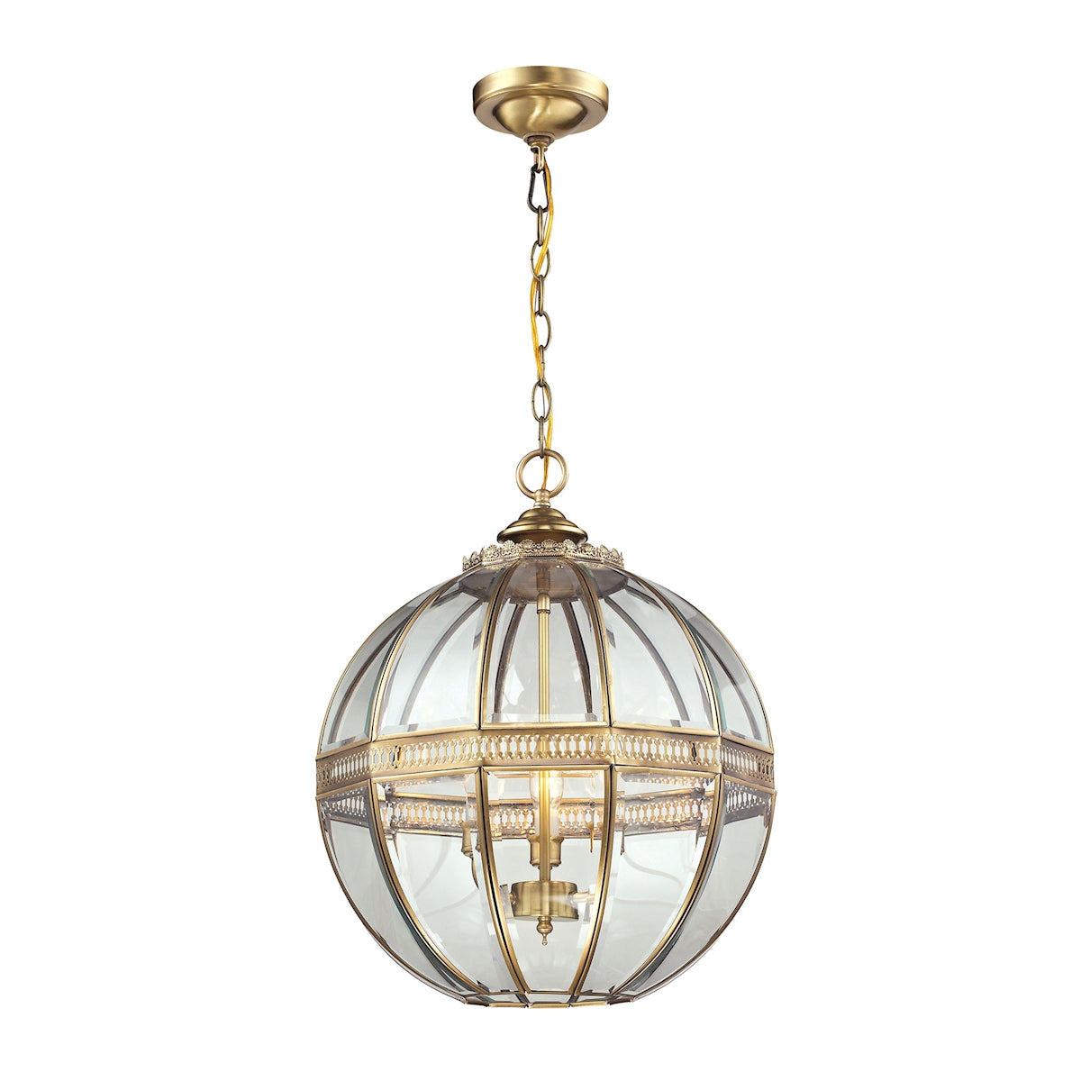 Randolph 3-Light Pendant in Brushed Brass with Clear Glass Panels ELK Lighting | Pendant Lamps | Modishstore