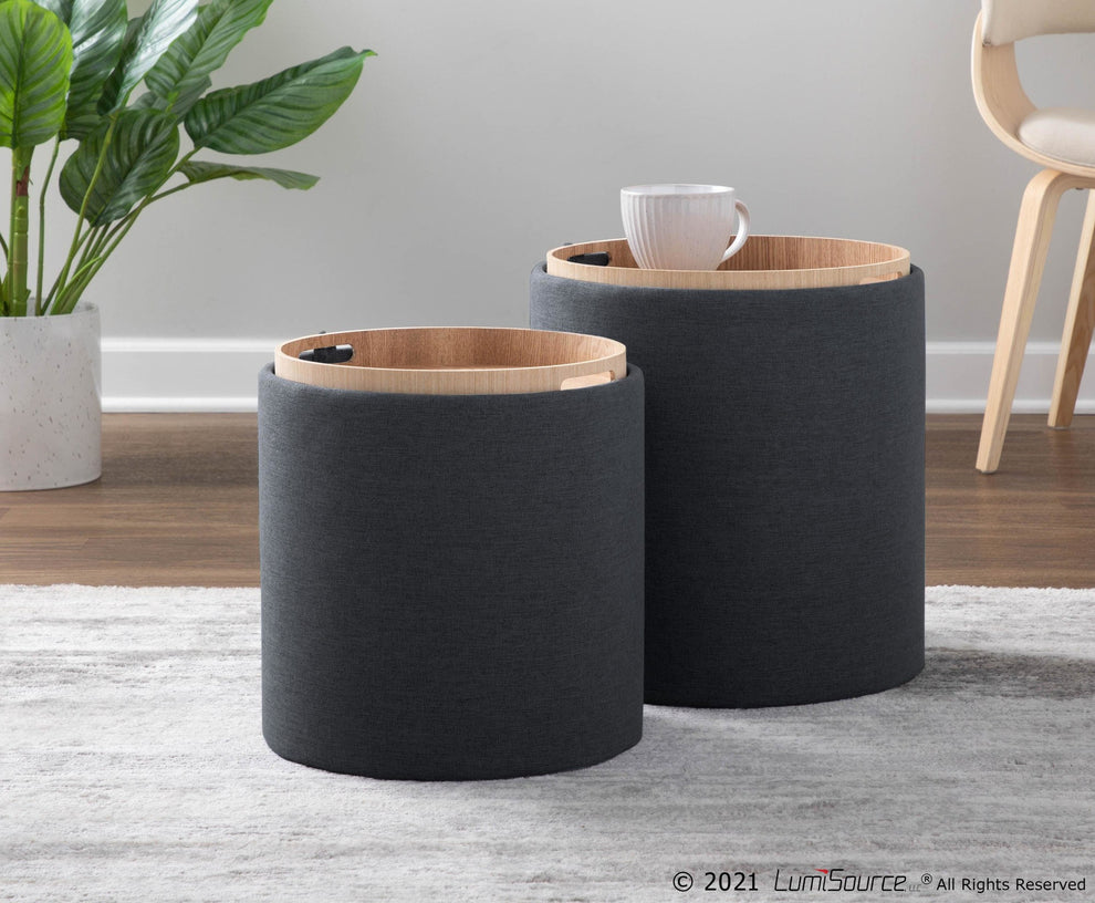 Tray Nesting Ottoman Set Charcoal By LumiSource | Ottomans | Modishstore - 2