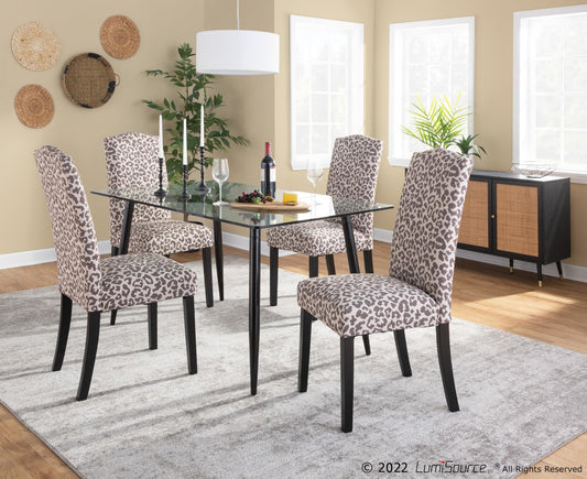Leopard Contemporary Dining Chair in Black Wood and Beige Leopard Print Fabric By LumiSource - Set of 2 | Dining Chairs | Modishstore