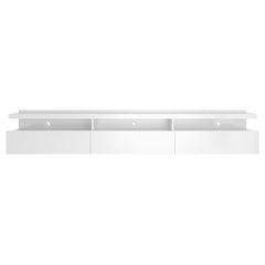 Manhattan Comfort Cabrini 85.62 Half Floating Entertainment Center with 3 Drawers in White Gloss