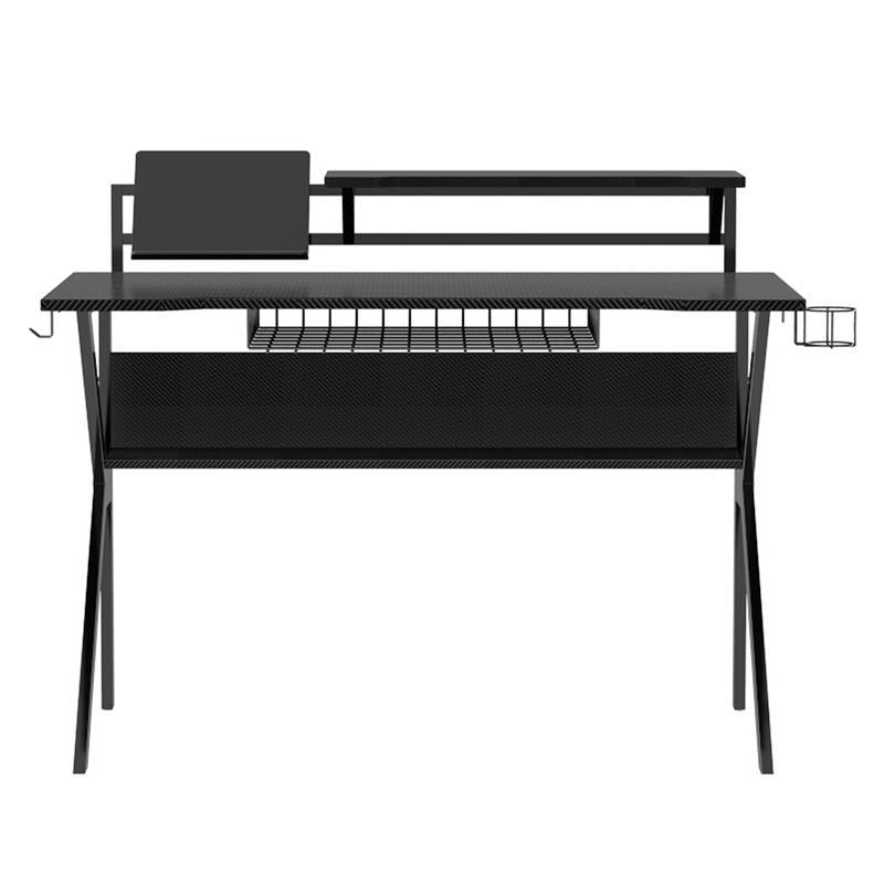 54 Inch Rectangular Gaming Desk With 2 Shelves And K Shape Leg Support, Black By Benzara | Desks |  Modishstore 