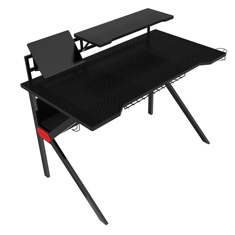54 Inch Rectangular Gaming Desk With 2 Shelves And K Shape Leg Support, Black By Benzara | Desks |  Modishstore  - 4