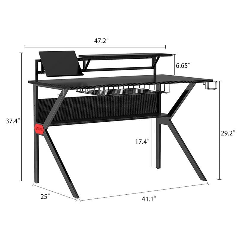 54 Inch Rectangular Gaming Desk With 2 Shelves And K Shape Leg Support, Black By Benzara | Desks |  Modishstore  - 5