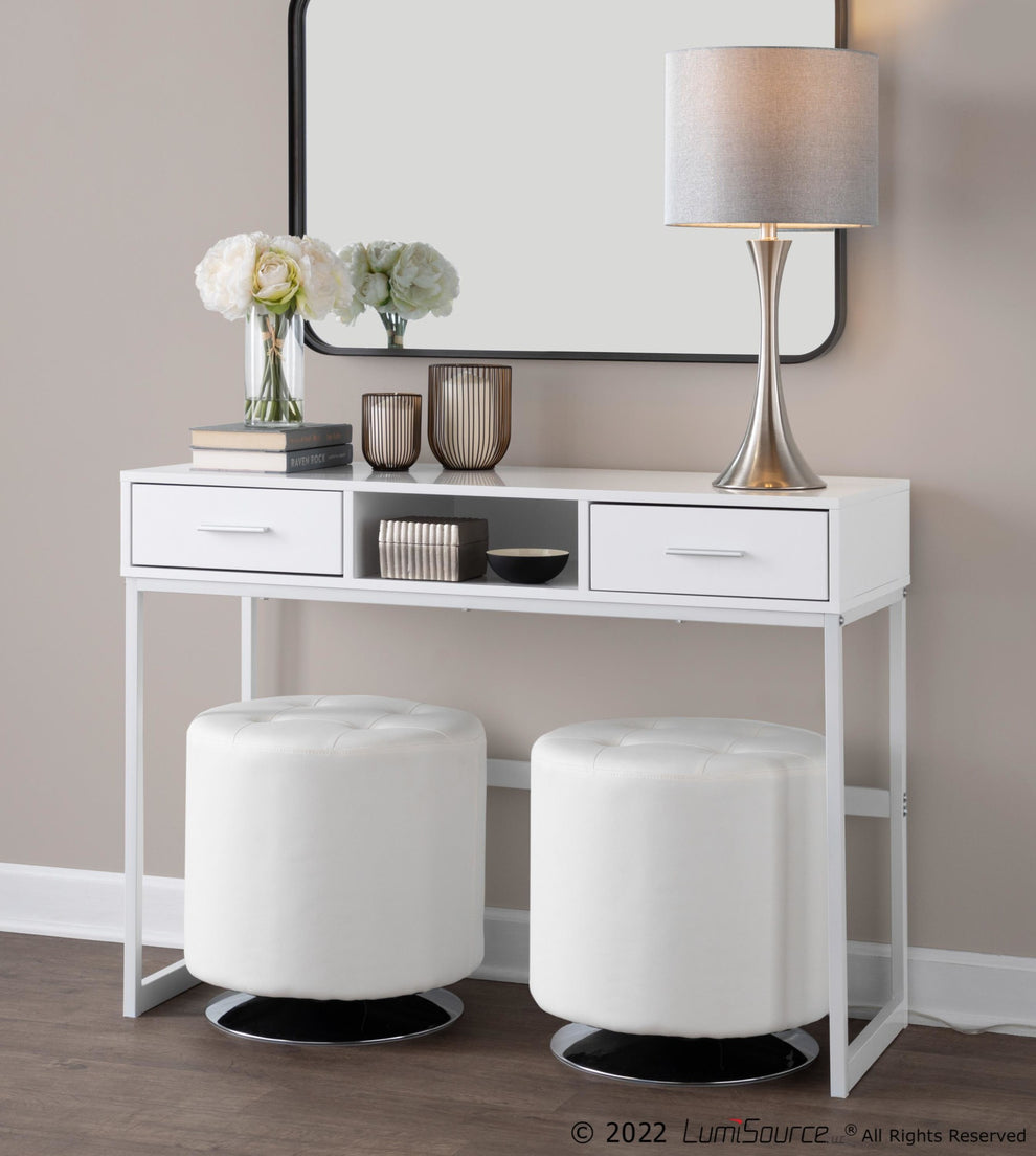 Franklin Contemporary Console Table in White Metal and White Wood By LumiSource | Console Tables | Modishstore - 7