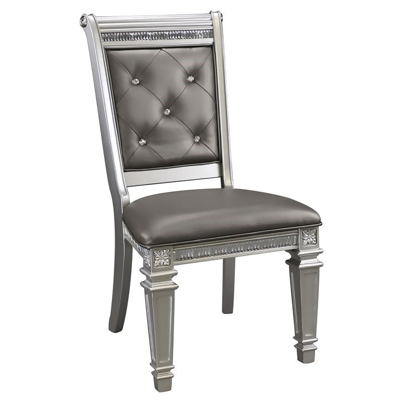 Faux Leather Upholstered Side Chair, Gray And Silver, Set Of 2 By Benzara | Accent Chairs |  Modishstore 