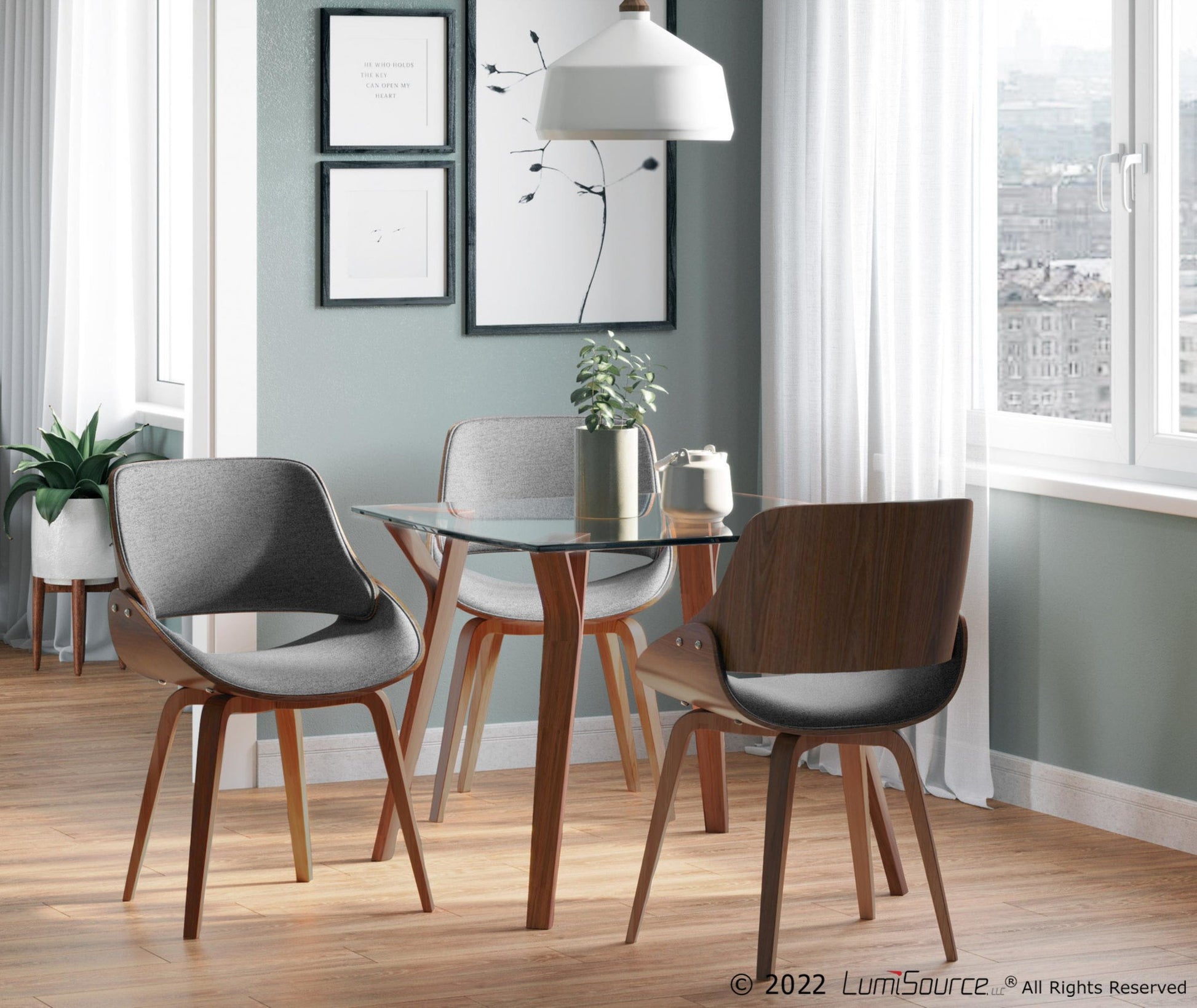 Fabrizzi Mid-Century Modern Dining/Accent Chair in Walnut Wood and Grey Fabric By LumiSource - Set of 2 | Dining Chairs | Modishstore