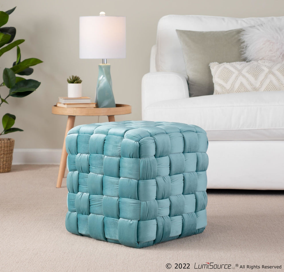Square Braided 16" Ottoman in Cream Velvet By LumiSource | Ottomans | Modishstore - 13