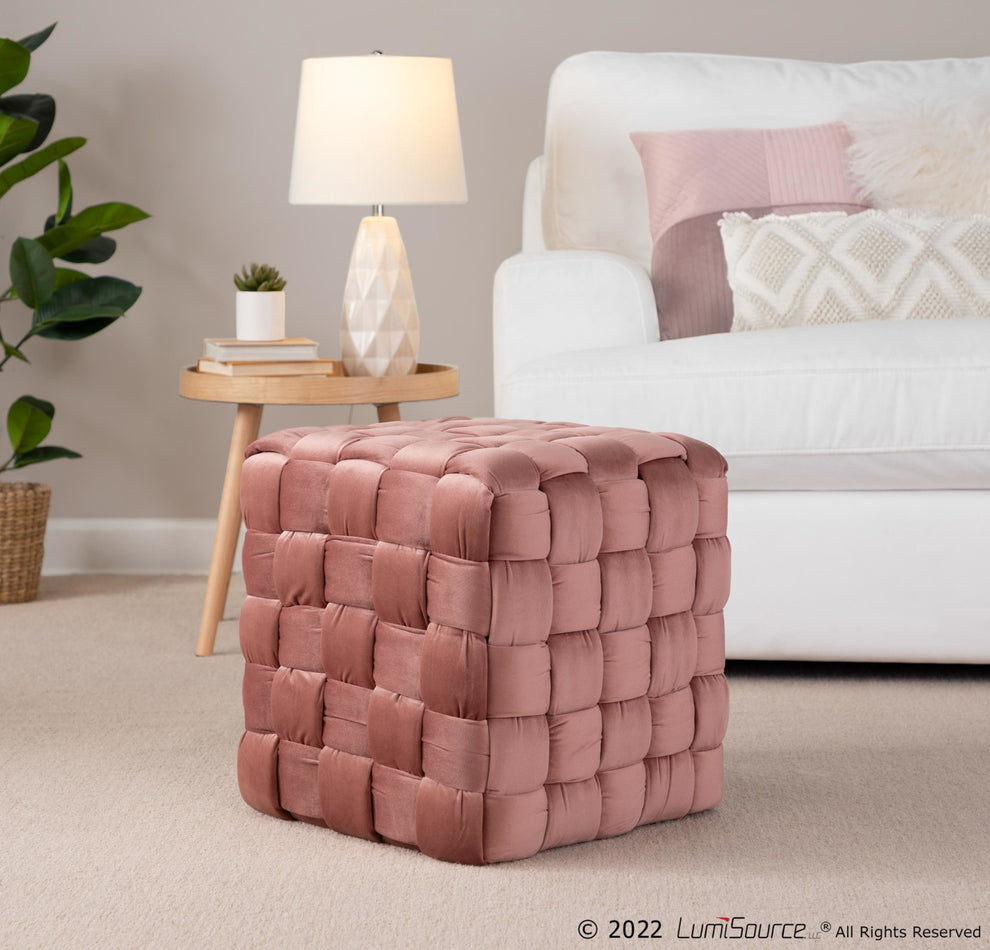 Square Braided 16" Ottoman in Cream Velvet By LumiSource | Ottomans | Modishstore - 18