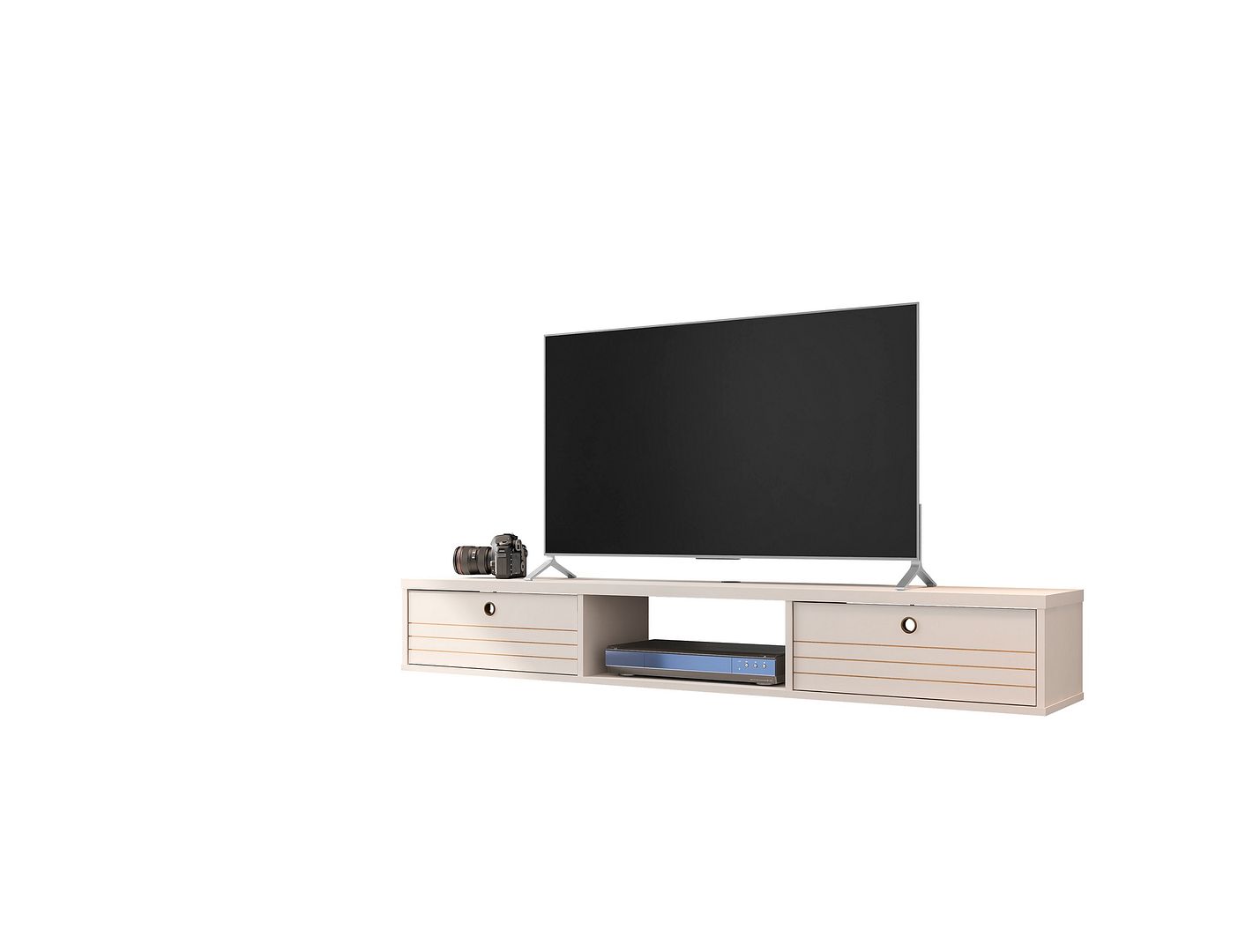 Manhattan Comfort Liberty 62.99 Mid-Century Modern Floating Entertainment Center with 3 Shelves in Off White | TV Stands | Modishstore