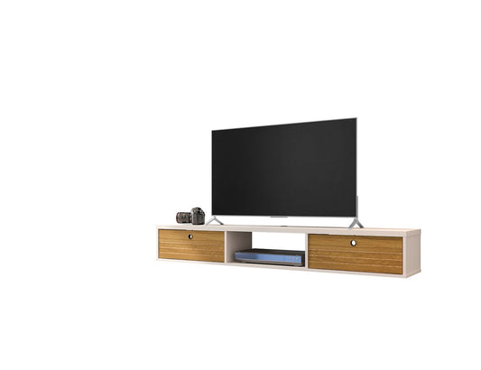 Manhattan Comfort Liberty 62.99 Mid-Century Modern Floating Entertainment Center with 3 Shelves in Off White and Cinnamon | TV Stands | Modishstore