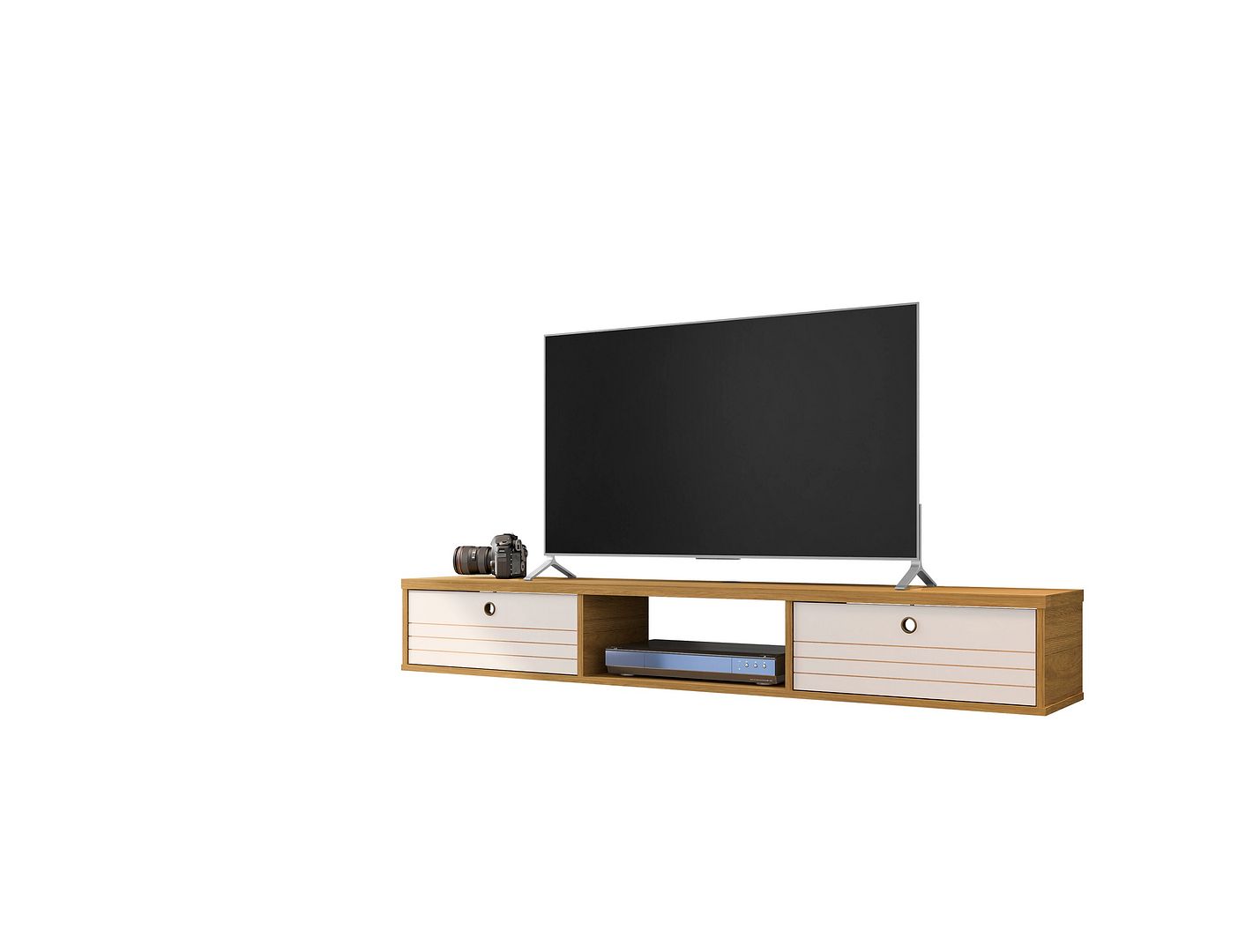 Manhattan Comfort Liberty 62.99 Mid-Century Modern Floating Entertainment Center with 3 Shelves in Cinnamon and Off White | TV Stands | Modishstore