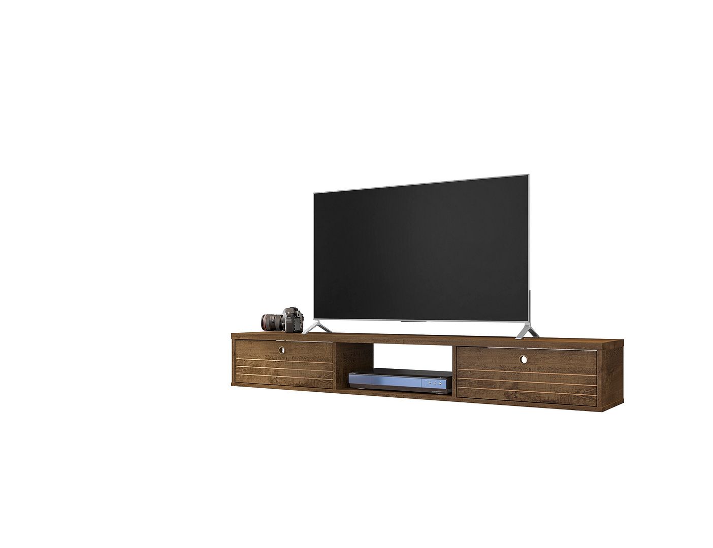 Manhattan Comfort Liberty 62.99 Mid-Century Modern Floating Entertainment Center with 3 Shelves in Rustic Brown | TV Stands | Modishstore
