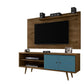 Manhattan Comfort Liberty 62.99 Mid-Century Modern TV Stand and Panel with Solid Wood Legs in Rustic Brown and Aqua Blue | TV Stands | Modishstore